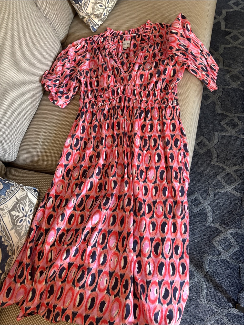 NIC+ZOE Pink and Black Printed V-Neck Maxi Dress